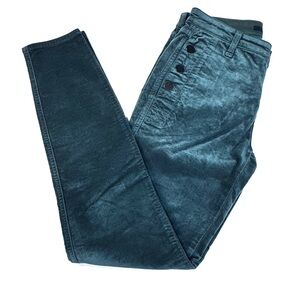 J Brand Zion Mid Rise Skinny Jeans Moorland Green Button Detail Size 26